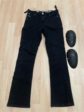 Women's Iron Workers Moto Black Boot Cut Riding Jeans with Knee Pads